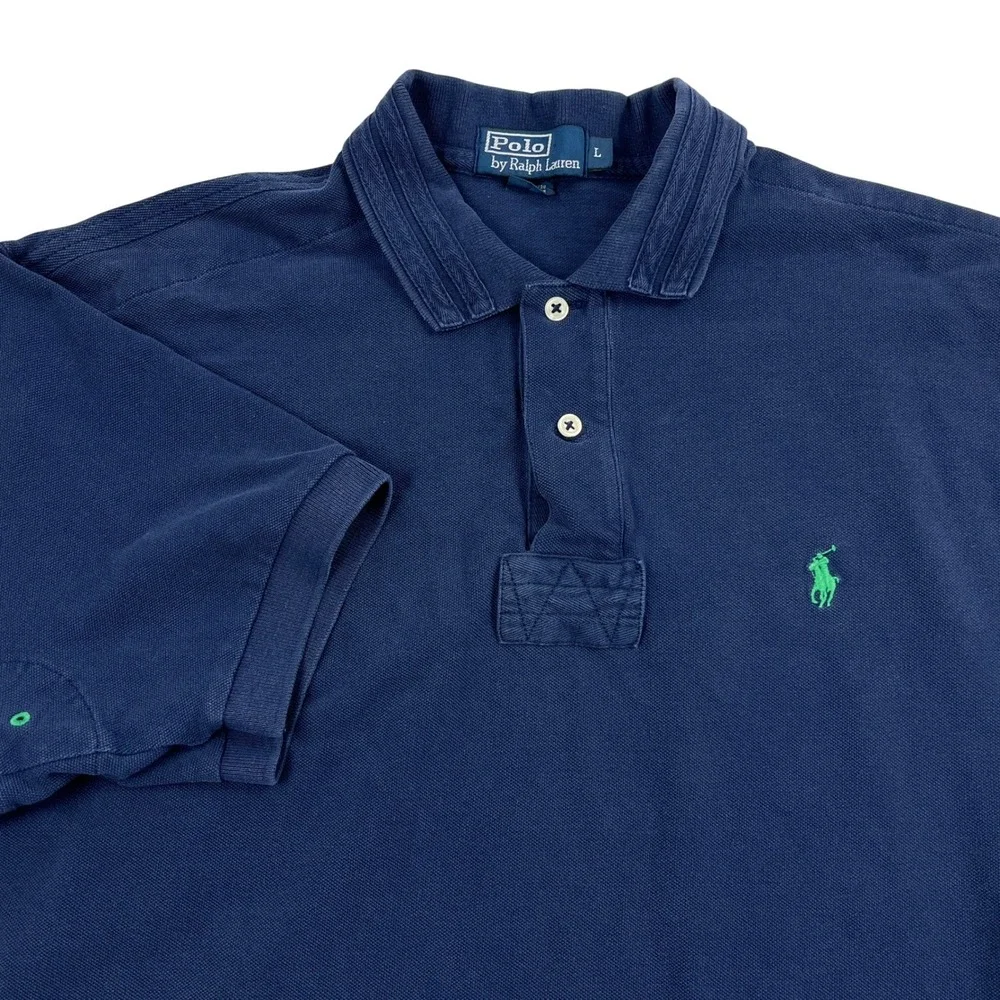 Polo Ralph Lauren Large Blue Polo Shirt Vented Reinforced Placket Collar Detail